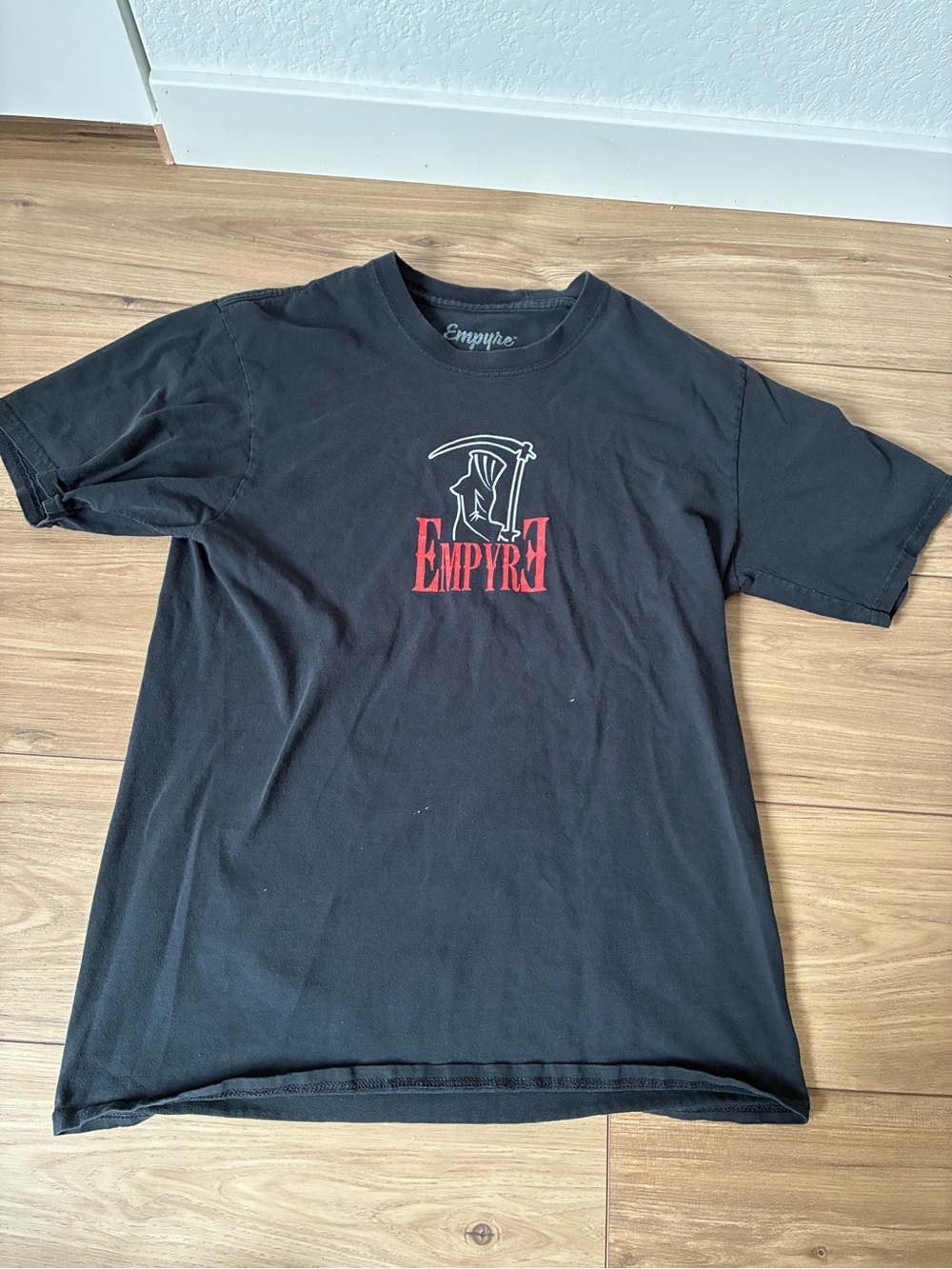 Empyre Black Tee Red & White Floral Grim Reaper Graphic Tattoo Flash Art